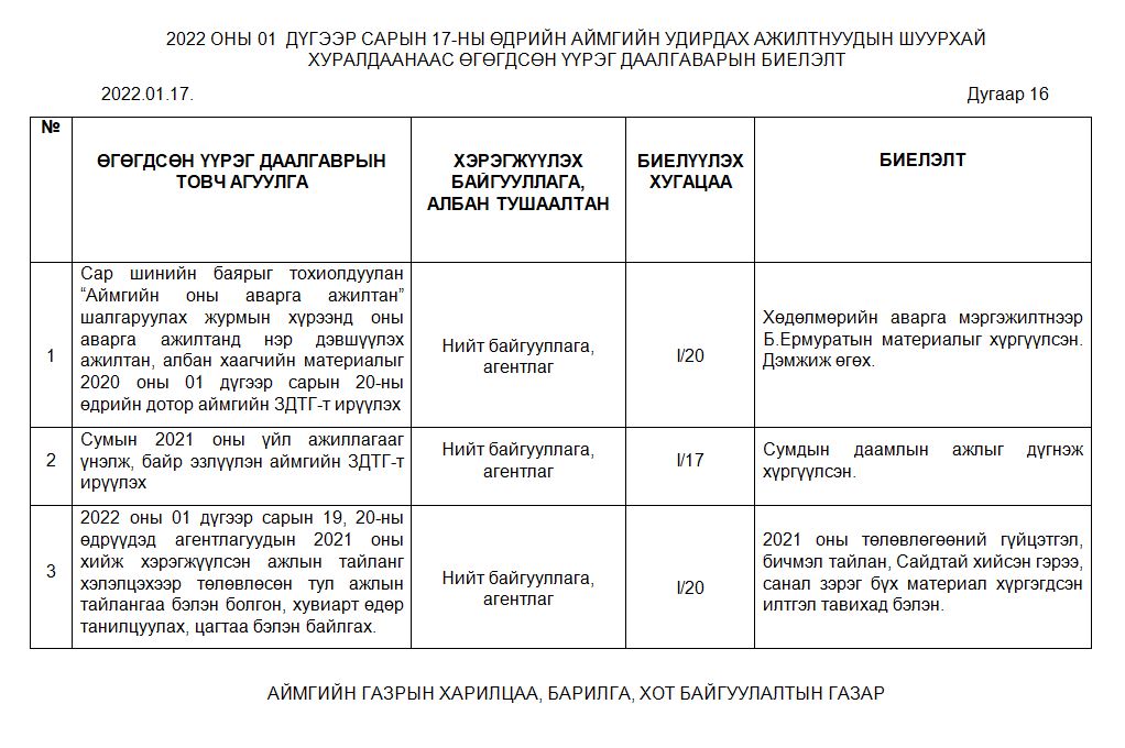 Үүрэг даалгаварын биелэлт