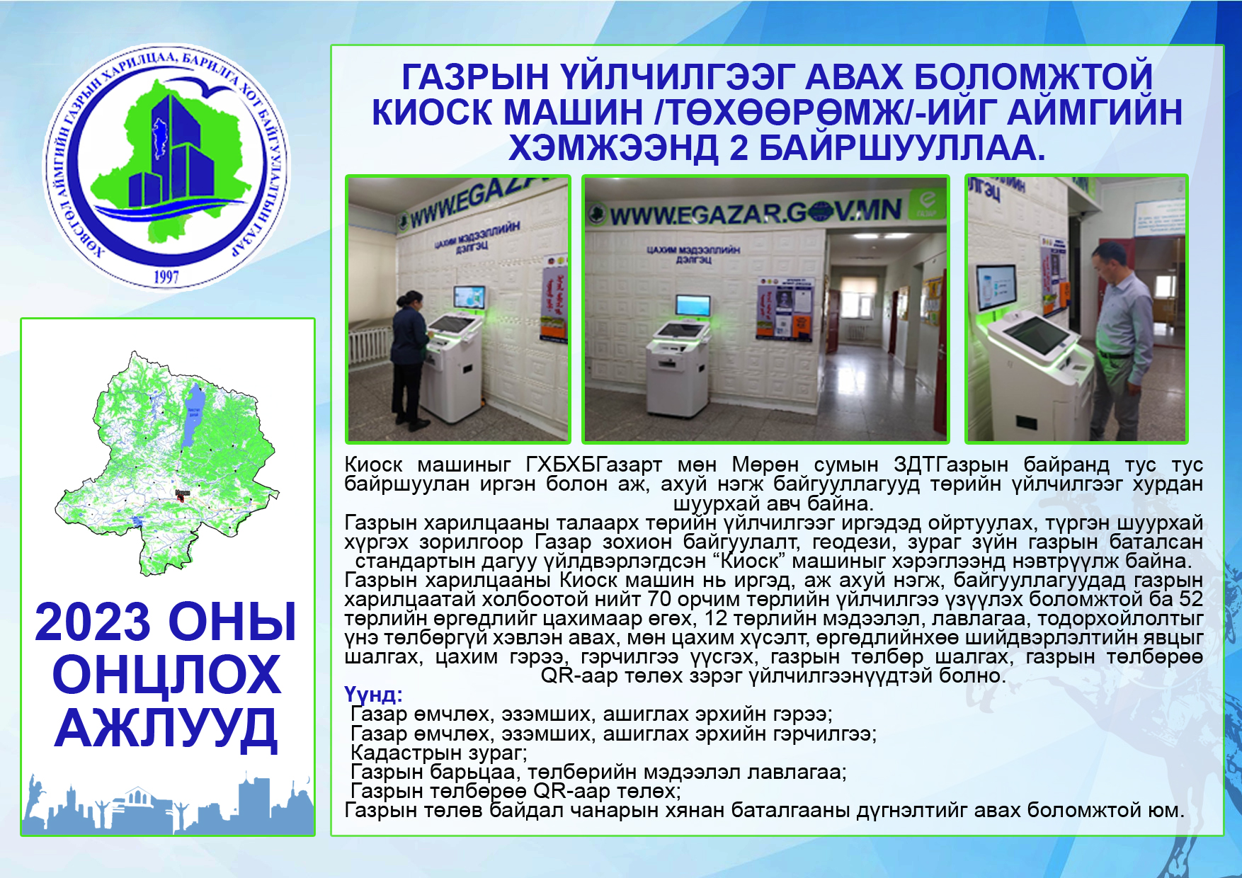 ХӨВСГӨЛ АЙМГИЙН ГАЗРЫН ХАРИЛЦАА, БАРИЛГА, ХОТ БАЙГУУЛАЛТЫН ГАЗРЫН 2023 ОНЫ ОНЦЛОХ АЖЛУУДААС...