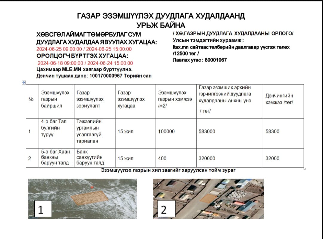 ТӨМӨРБУЛАГ СУМАНД ГАЗАР ЭЗЭМШҮҮЛЭХ ДУУДЛАГА ХУДАЛДААНД УРЬЖ БАЙНА