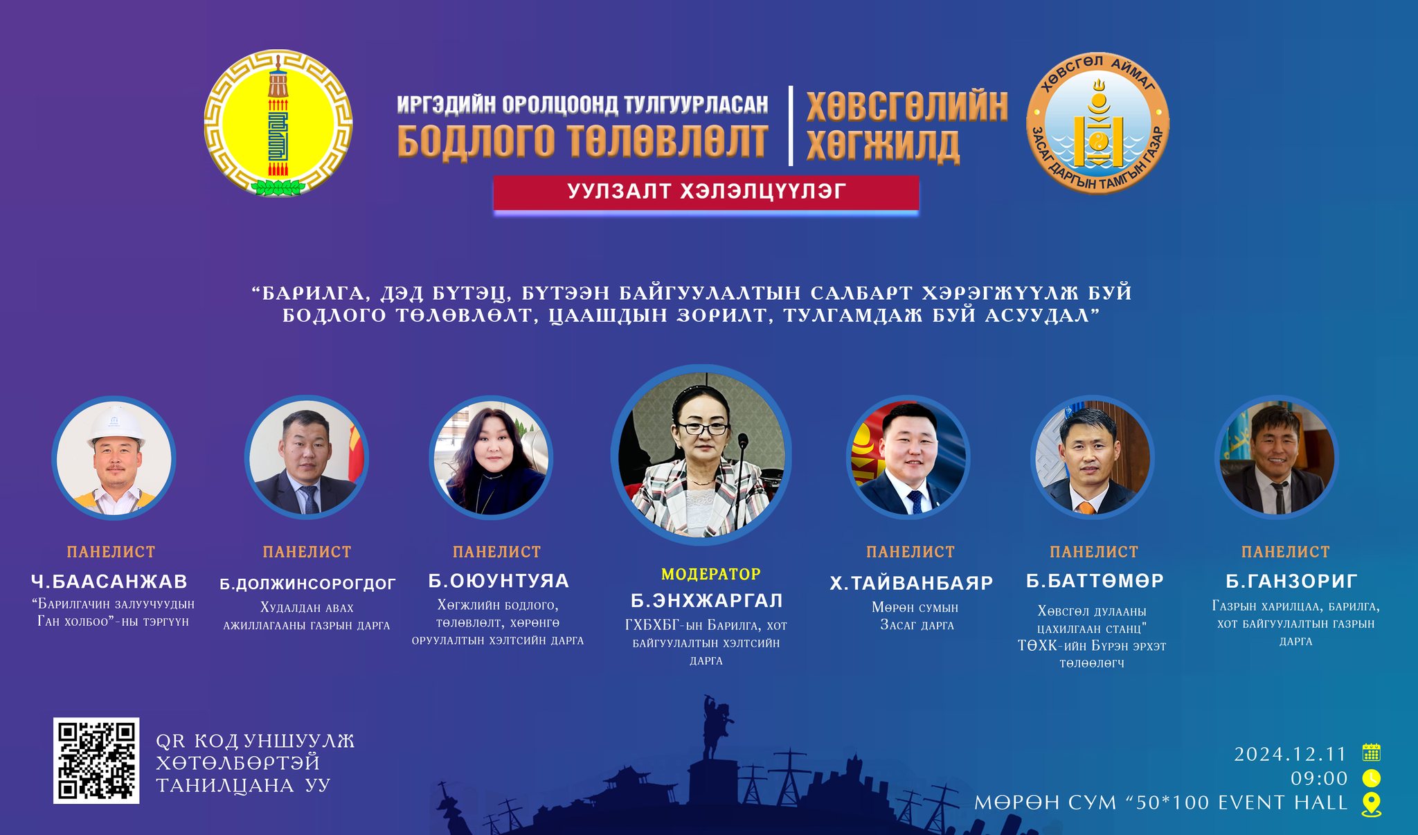 “ИРГЭДИЙН ОРОЛЦООНД ТУЛГУУРЛАСАН БОДЛОГО ТӨЛӨВЛӨЛТ-ХӨВСГӨЛИЙН ХӨГЖИЛ” УУЛЗАЛТ ХЭЛЭЛЦҮҮЛЭГ
