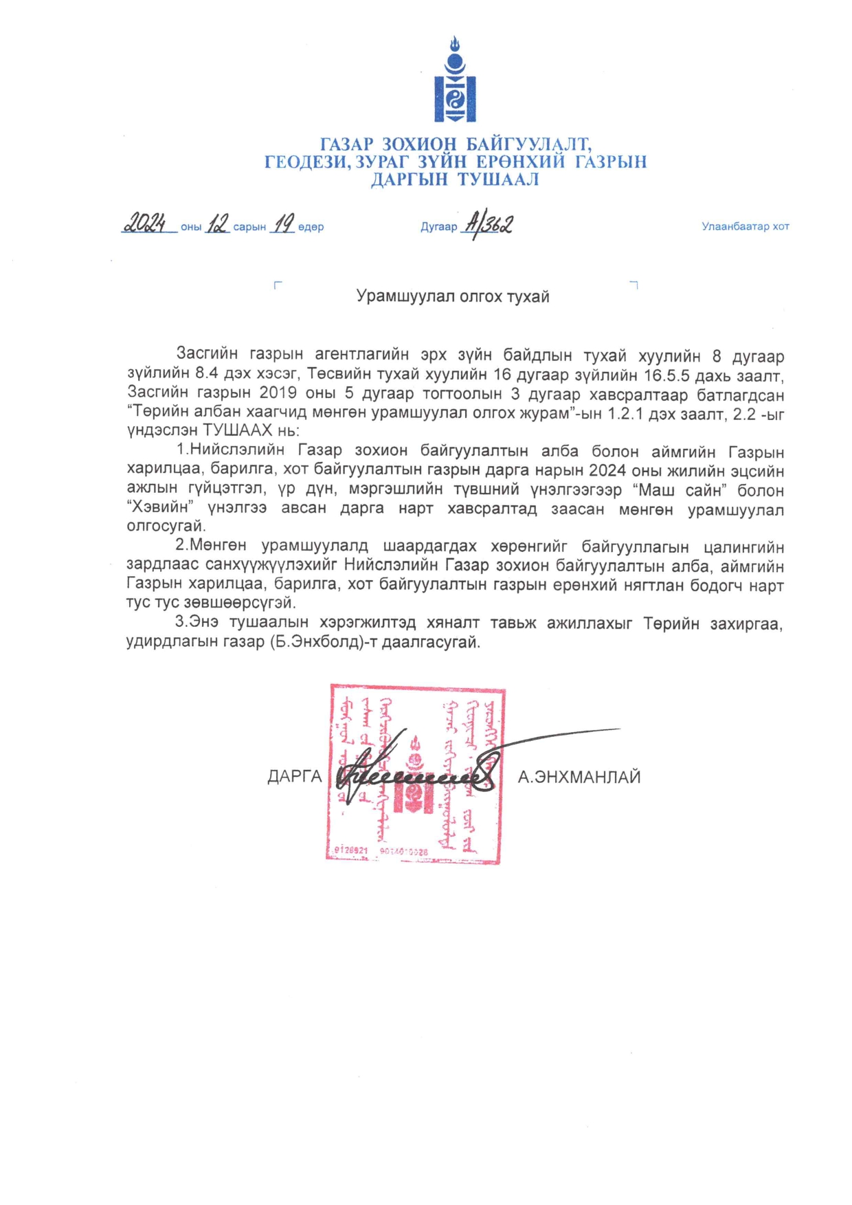 БАЯН-ӨЛГИЙ АЙМГИЙН ГАЗРЫН ХАРИЛЦАА, БАРИЛГА, ХОТ БАЙГУУЛАЛТЫН ГАЗРЫН 2024 ОНЫ ЖИЛИЙН ЭЦСИЙН ГҮЙЦЭТГЭЛИЙН ТӨЛӨВЛӨГӨӨНИЙ ХЭРЭГЖИЛТИЙН ҮНЭЛГЭЭ