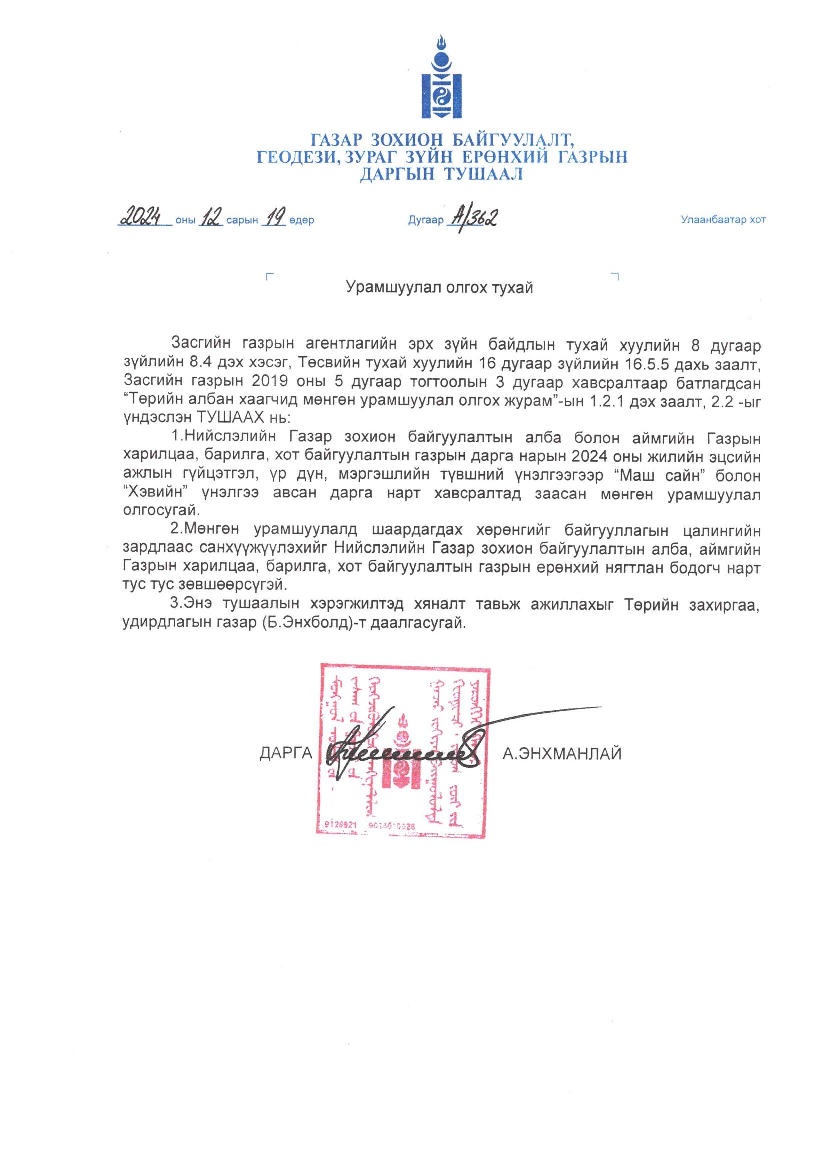 2024 ОНЫ ГҮЙЦЭТГЭЛИЙН ТӨЛӨВЛӨГӨӨНИЙ ЖИЛИЙН ЭЦСИЙН ХЯНАЛТ-ШИНЖИЛГЭЭ ХИЙСЭН, ҮНЭЛГЭЭНИЙ ТАЙЛАН