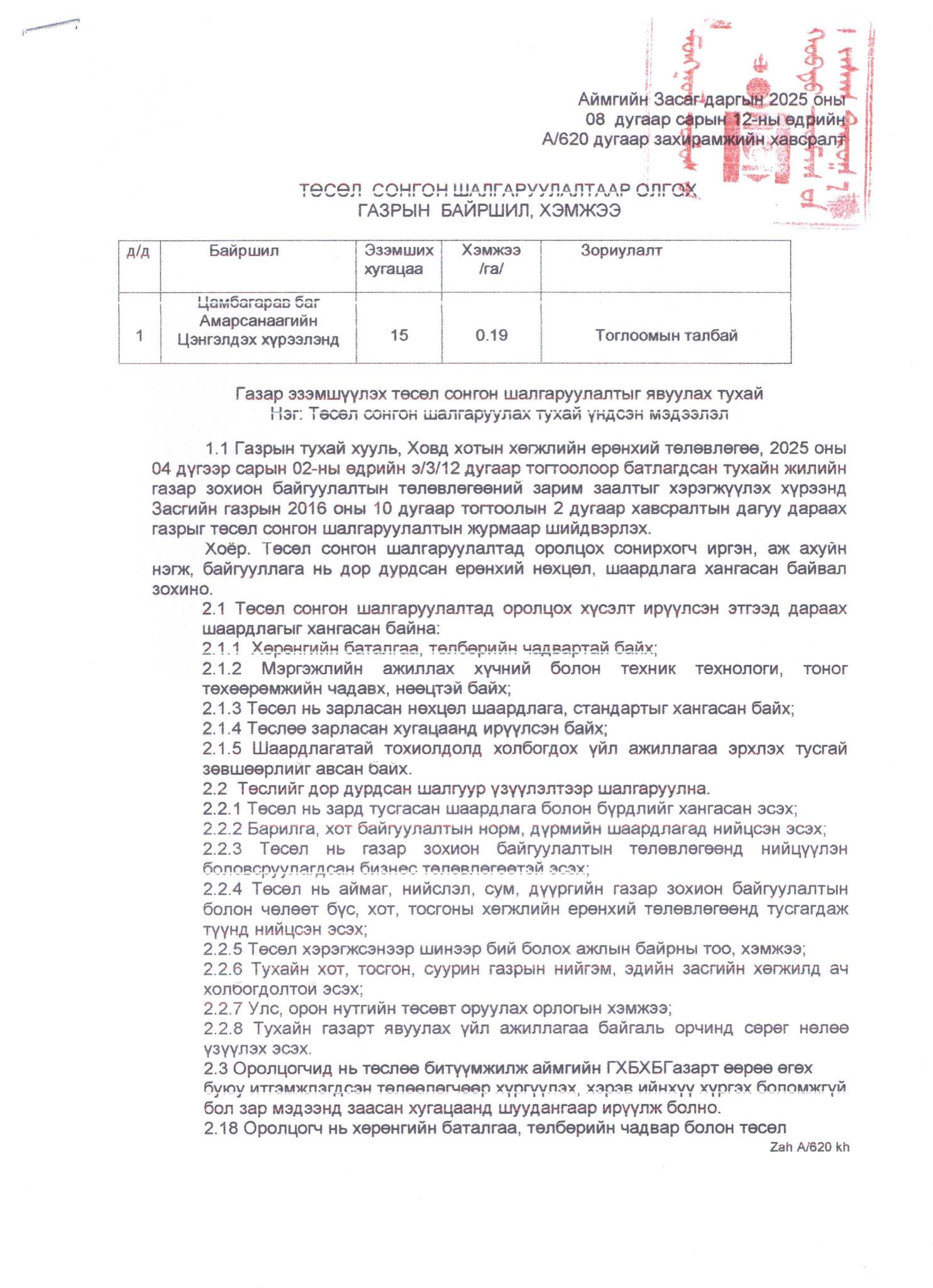 ТӨСӨЛ СОНГОН ШАЛГАРУУЛАЛТ ЗАРЛАЖ БАЙНА
