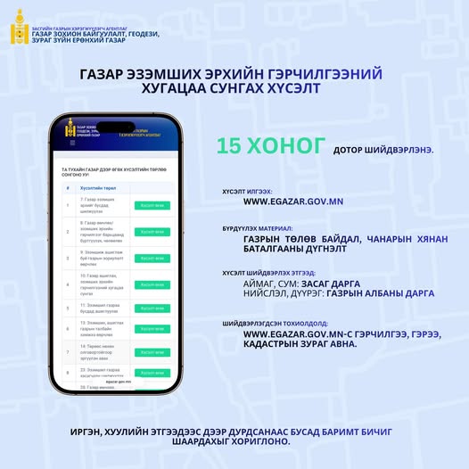 ГАЗАР ЭЗЭМШИХ ЭРХИЙН ГЭРЧИЛГЭЭНИЙ ХУГАЦАА СУНГАХ