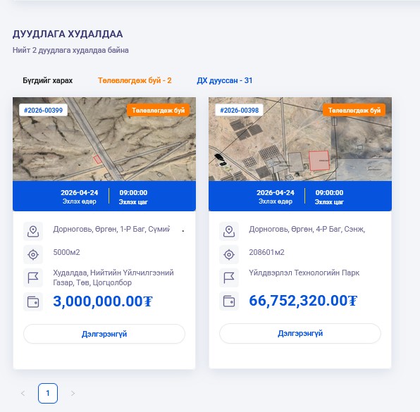 ГАЗРЫН ДУУДЛАГА ХУДАЛДААНЫ ЗАР-ӨРГӨН СУМ