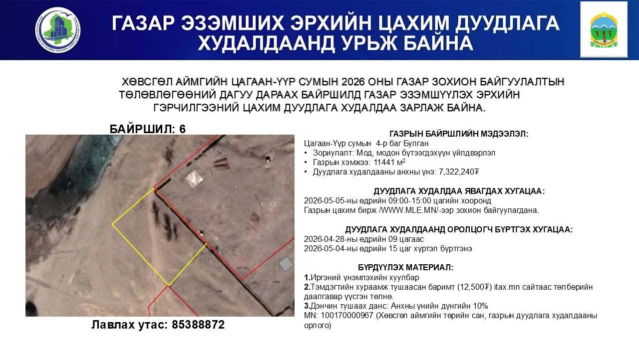 ГАЗАР ЭЗЭМШИХ ЭРХИЙН ЦАХИМ ДУУДЛАГА ХУДАЛДААНД УРЬЖ БАЙНА
