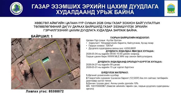 ГАЗАР ЭЗЭМШИХ ЭРХИЙН ЦАХИМ ДУУДЛАГА ХУДАЛДААНД УРЬЖ БАЙНА
