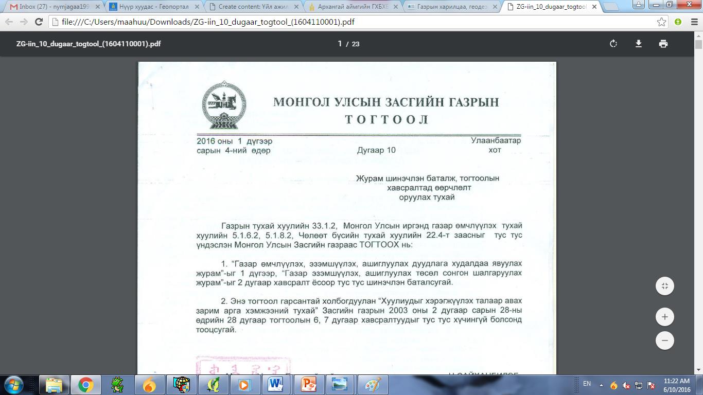 Газрын дуудлага худалдаа төсөл сонгон шалгаруулалт-2016