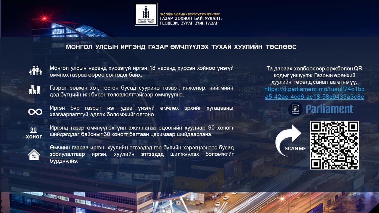 Газрын багц хууль, Геодези, зураг зүйн тухай хууль, Хот байгуулалтын тухай хуулийн шинэчилсэн найруулгын төслийн орон нутгийн хэлэлцүүлэг 2022 оны 01 дүгээр сарын 10-ны өдөр Төв аймгийн Зуунмод сумын Нэгдсэн үйлчилгээний төвд 11 цагаас болох тул иргэд та бүхэн өргөнөөр оролцохыг урьж байна.